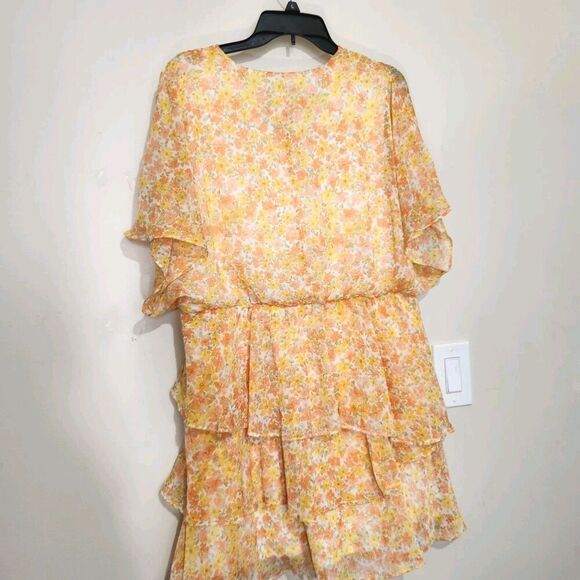 1. State Yellow Floral Tiered Blouson Flutter Sleeve Spring Dress XL. B13 - Picture 5 of 15
